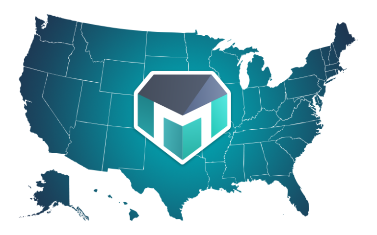 Graphic showing the United States with a ModularHomes.com logo overlaid on top